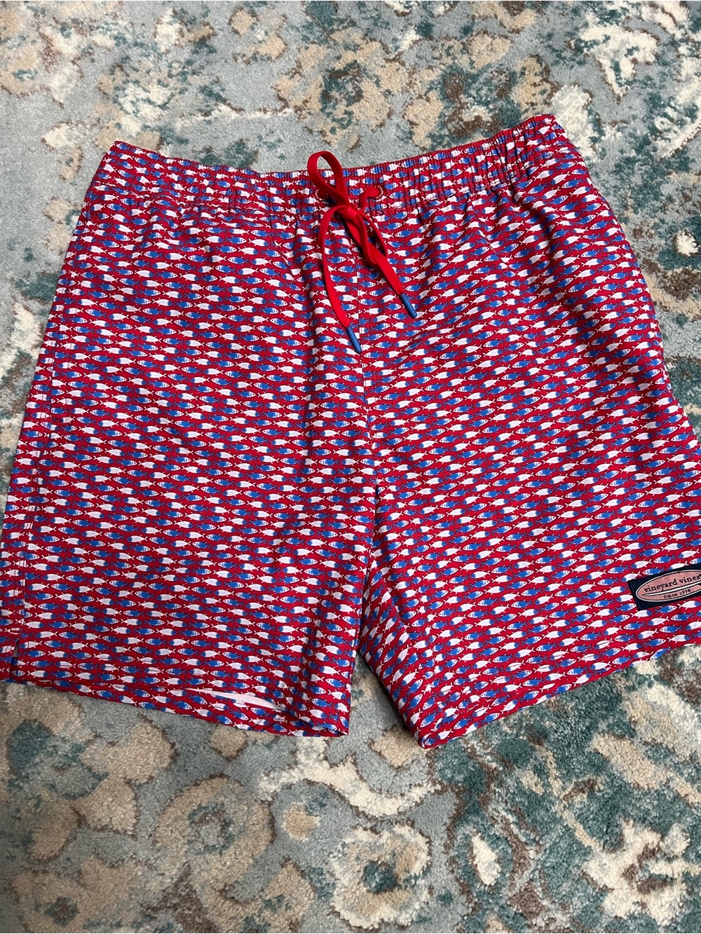 Vineyard Vines Men's Red Blue Patterned Swim Board Shorts